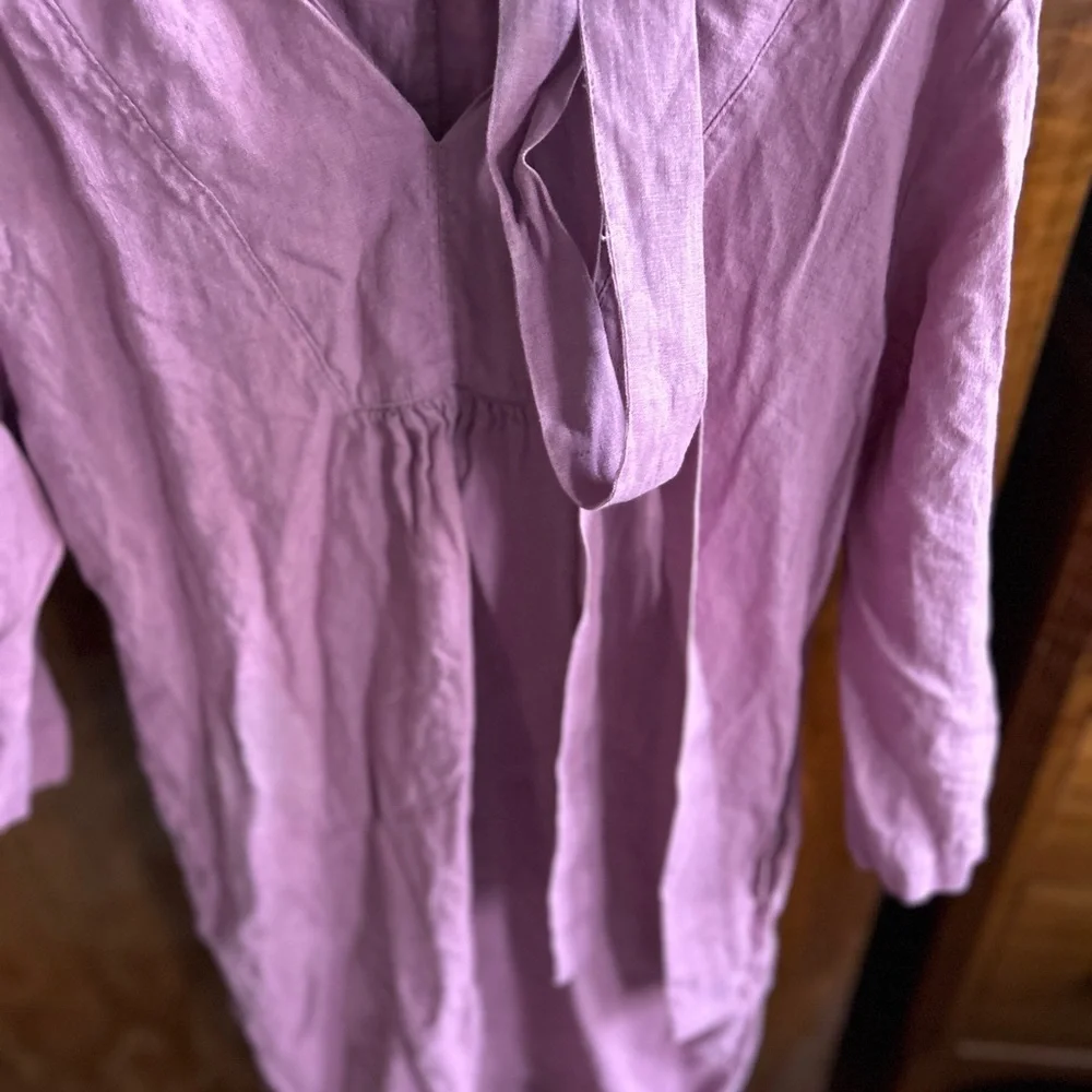 Linencloud linen lavender Tunic Midi dress 3/4 sleeve dress. - Picture 7 of 14